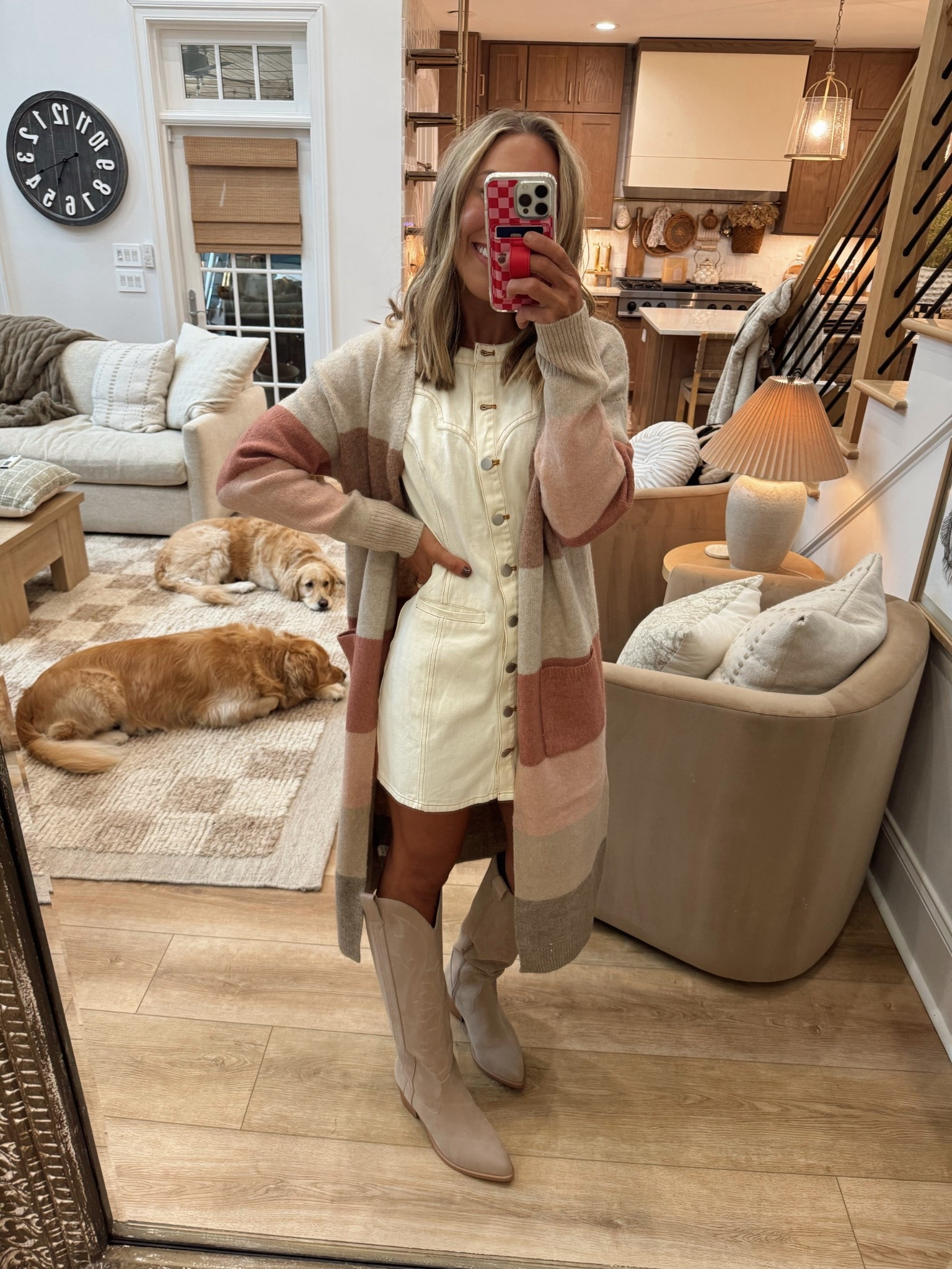 Sharing a SUPER cute Pink Lily pre fall inspired haul / try on today on IG! They just dropped some fall pieces recently that are great to incorporate into transitional fits🍂 code HOLLEY saves you 40% off site-wide until Sunday! 

S in dress, cardigan & tts boots! 

Outfit inspo / neutrals / comfy / casual / sweaters / fall pictures / family photos / cardigans / skirts / boots / Holley Gabrielle 

#LTKSeasonal #LTKSaleAlert #LTKFindsUnder100