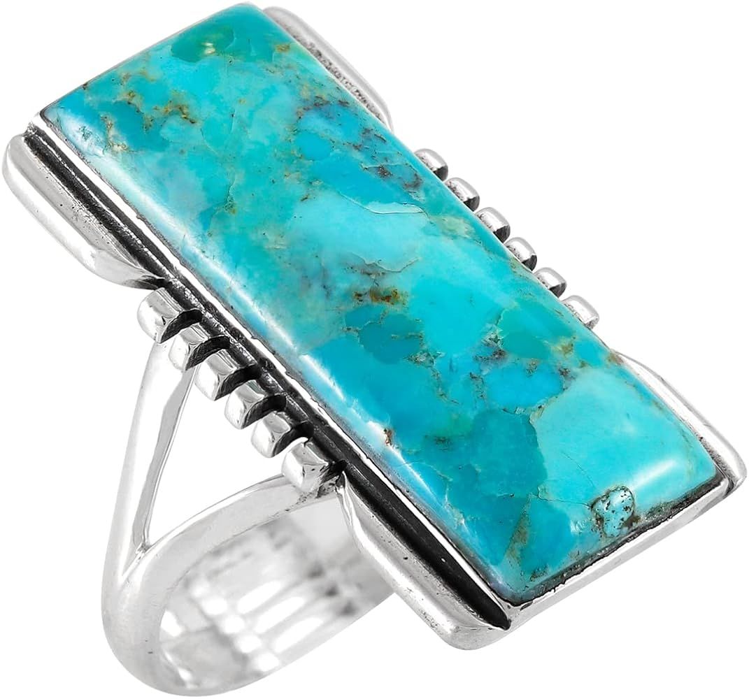 Turquoise Ring Sterling Silver 925 Genuine Turquoise Size 6 to 11 | Amazon (US)