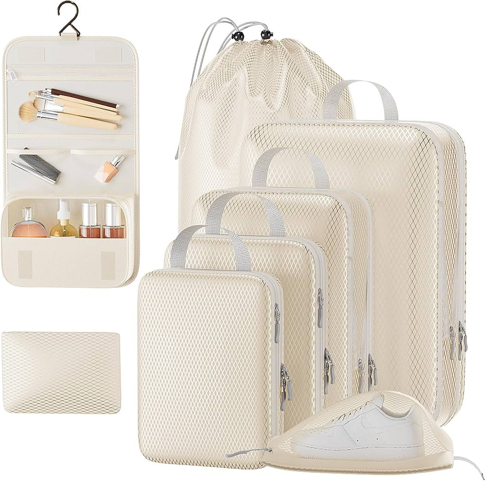 8 Set Compression Packing Cubes, Double Zipper Compression Design Space Saving, Packing Cubes for... | Amazon (US)