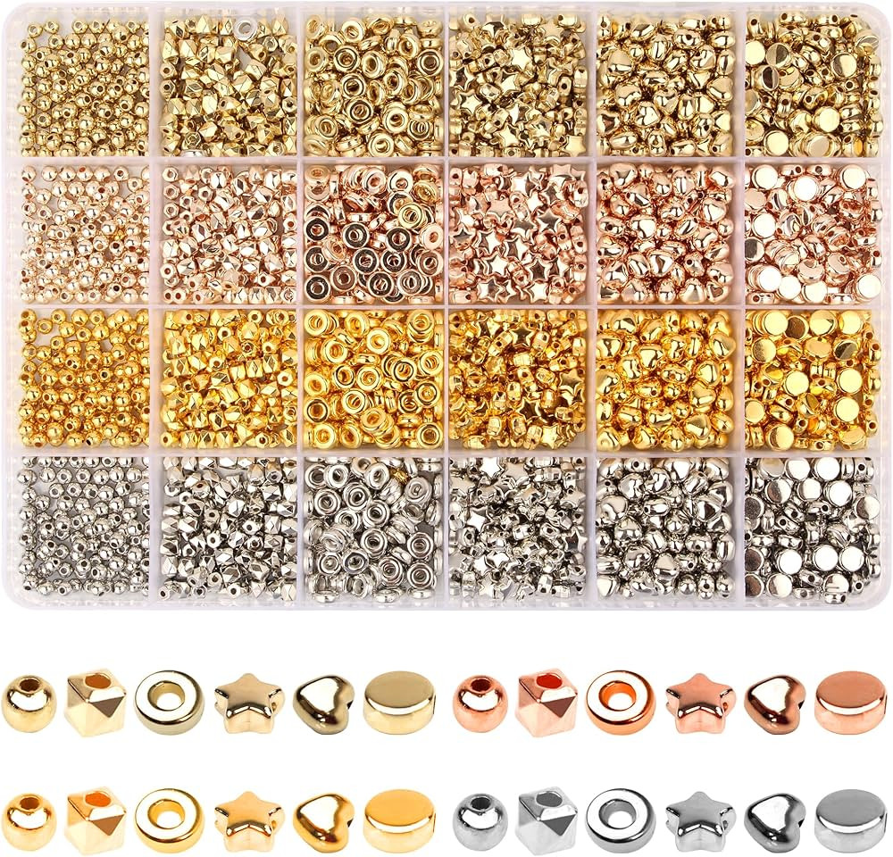 2160pcs Gold Spacer Beads Set - Assorted Styles Perfect for Bracelet Making Jewelry Spacer Focal ... | Amazon (US)