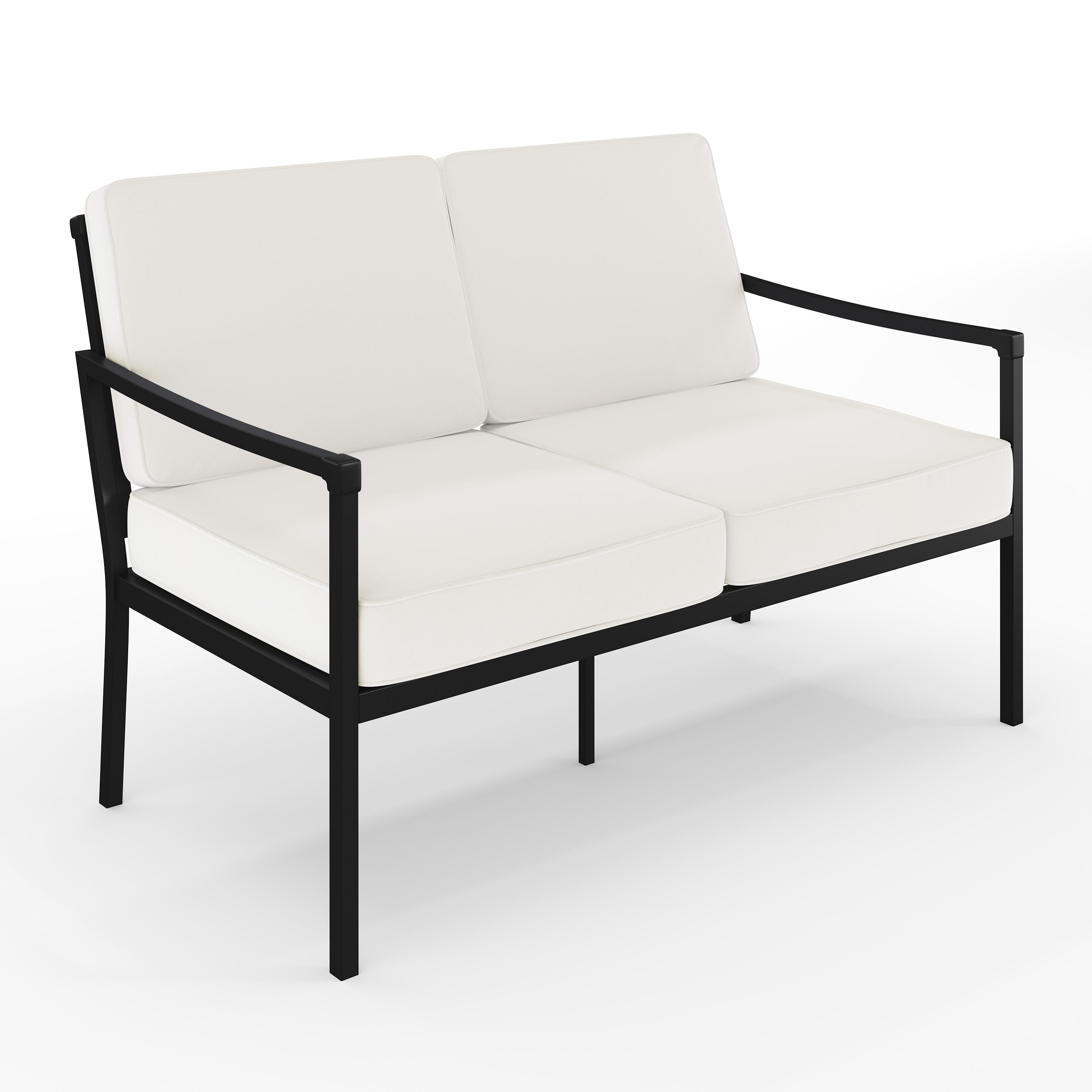 Martha Stewart Indoor-Outdoor Patio Loveseat with Steel Frame in Black with Cream All-Weather Cus... | Walmart (US)