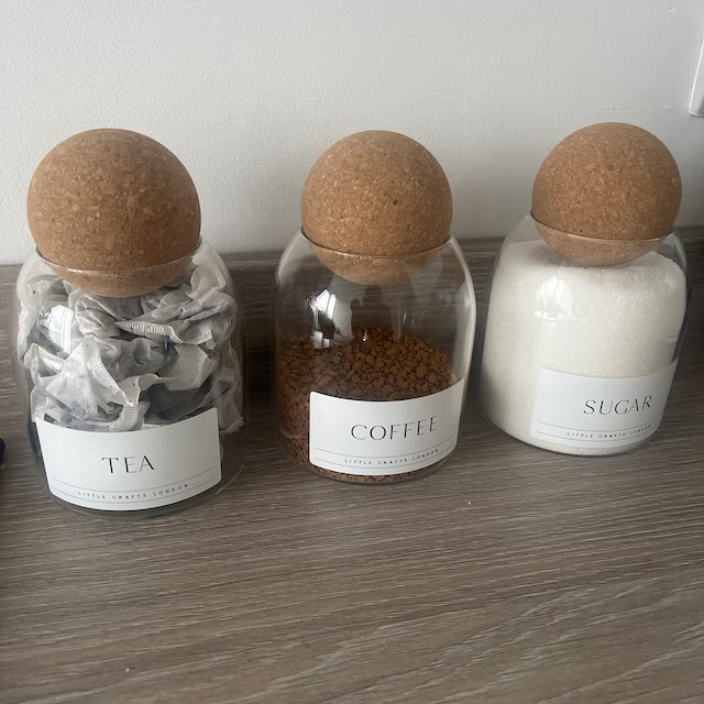 Set of 3 Cork Ball Glass Jars 800 ML | Tea Coffee Sugar  Pantry Label | Kitchen Food Storage | Ho... | Etsy (UK)