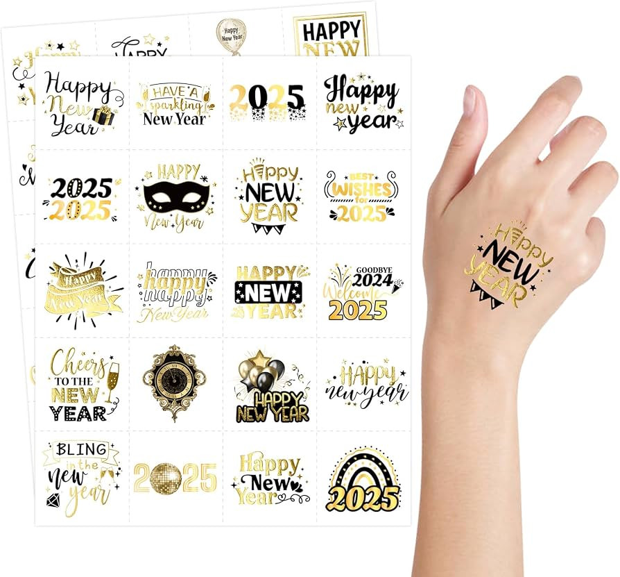 200Pcs New Years Eve Tattoos 2025 Happy New Year Temporary Tattoos Party Supplies | Amazon (US)