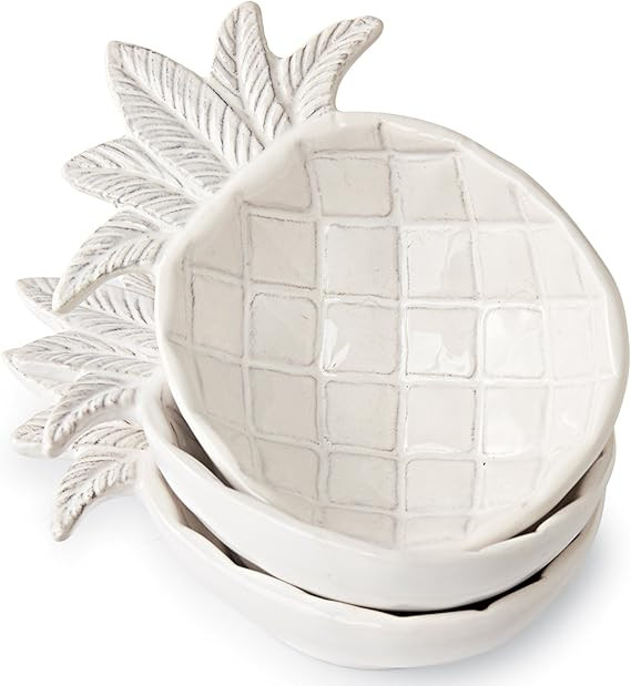Mud Pie Ceramic Pineapple Shaped Dip Condiment Bowls Set of 3, 6.5" H x 4.5" W | Amazon (US)