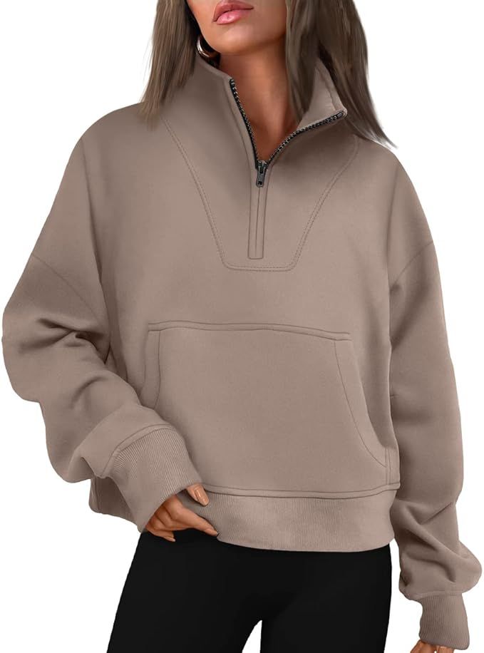 Trendy Queen Womens Cropped Half Zip Pullover Sweatshirts Quarter Zip Fleece Hoodie Teen Girls Y2... | Amazon (US)