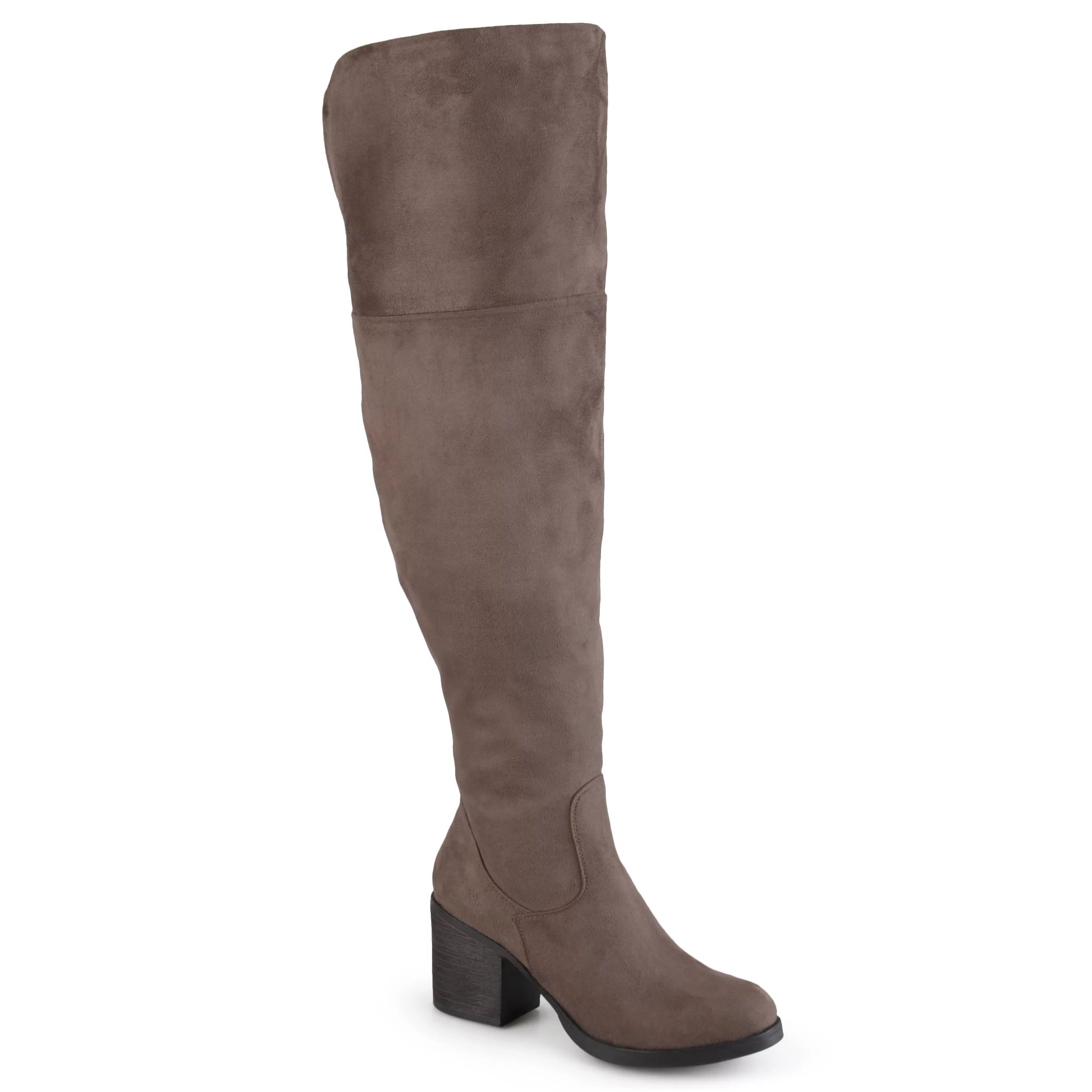 Women's Round Toe Faux Suede Tall Wide Calf Boots | Walmart (US)