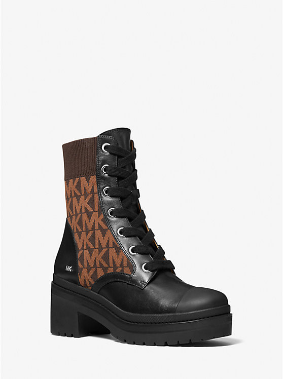 Brea Leather and Logo Jacquard Combat Boot | Michael Kors US