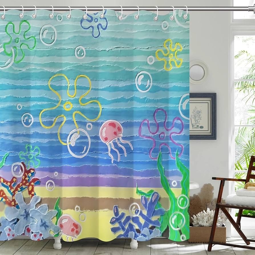 Cute Beach Ocean Shower Curtain,Sea Ocean Anime Bathroom Curtain,Funny Cute Waterproof Fabric Sho... | Amazon (US)