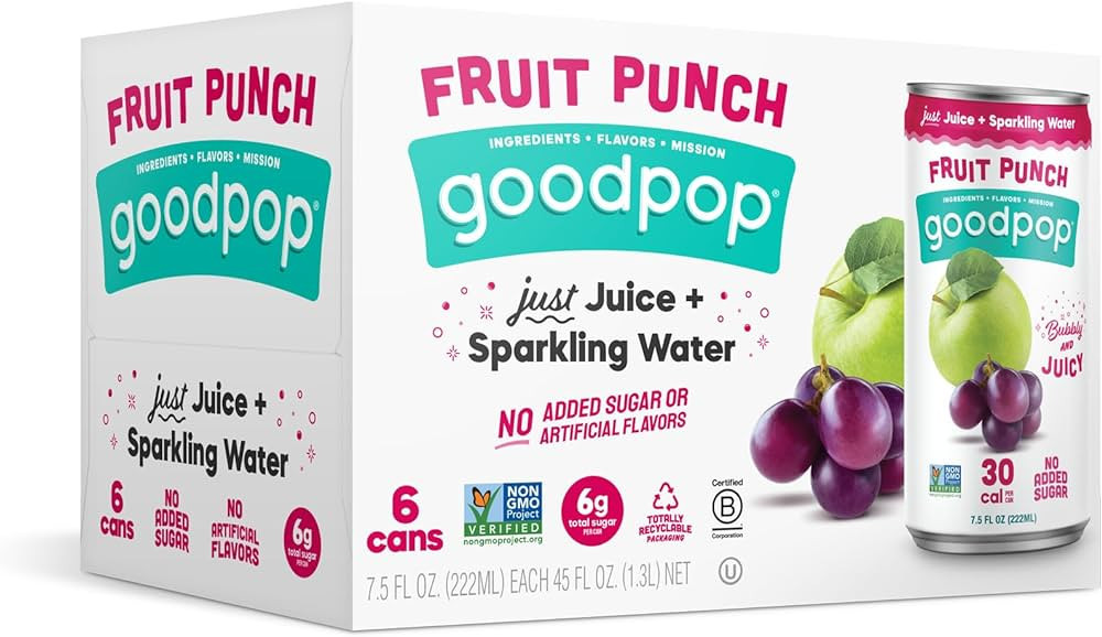 GOODPOP Fruit Punch Sparkling Water Juice 6 Pack, 7.5 FZ | Amazon (US)
