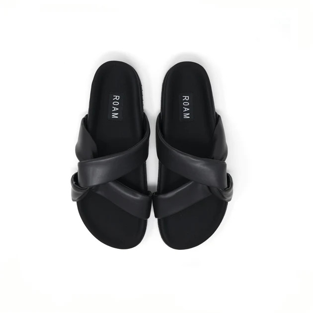 ROAM SIDE SLIP SANDAL BLACK VEGAN LEATHER | ROAM