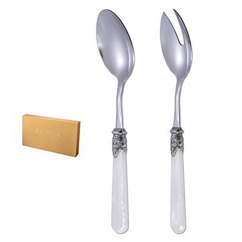 CATHYLIN 2-piece Salad Servers Stainless Steel Salad Serving Set Salad Fork and Spoon (White) | Amazon (US)