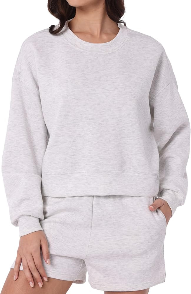 YUNOGA Women's Crewneck Sweatshirt Casual Cropped Pullover Long Sleeves Workout Sweatshirt Tops (... | Amazon (US)