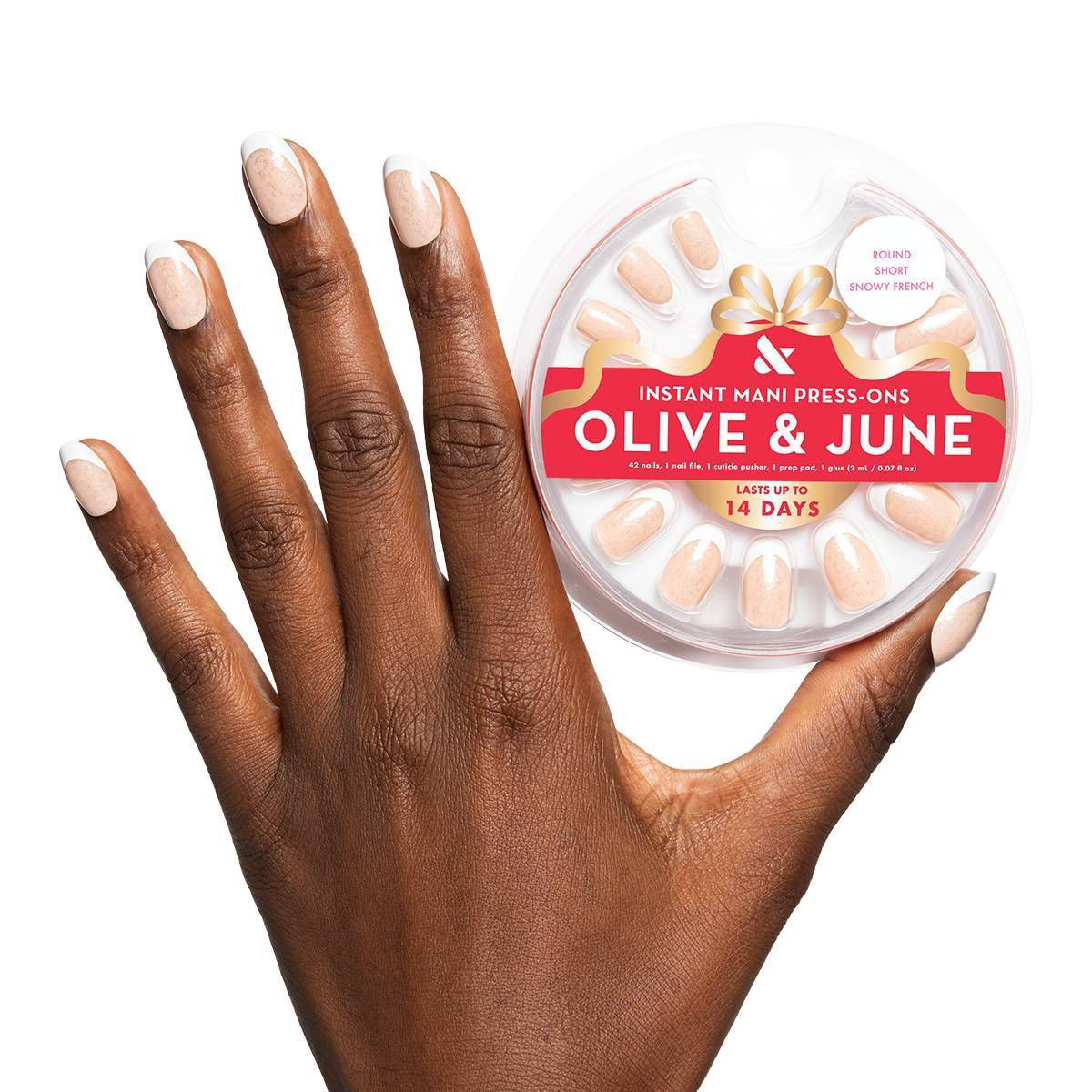 Olive & June Press-On Fake Nails - S Round - Snowy French - 42ct | Target