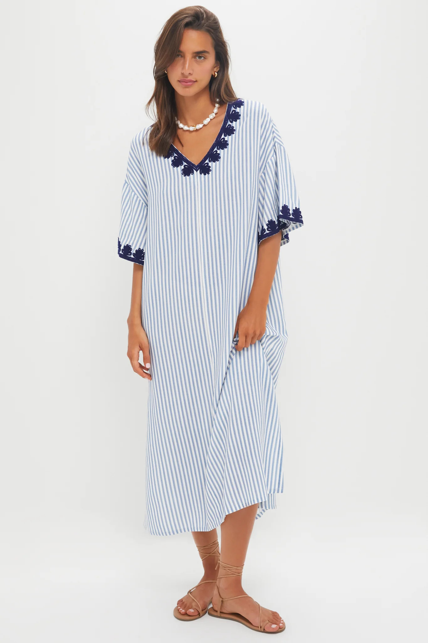 Navy Embroidered Striped Corfu Caftan | Tuckernuck (US)