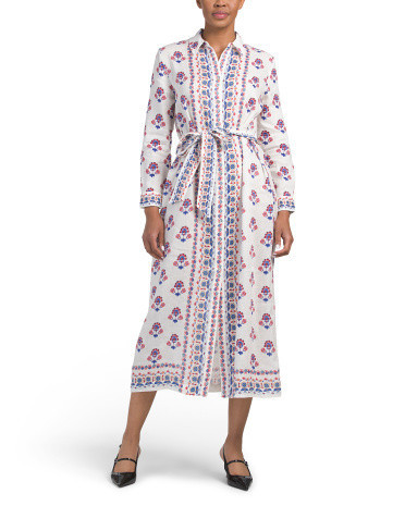 Linen Long Sleeve Button Down Shirt Dress With Belt For Women | TJ Maxx