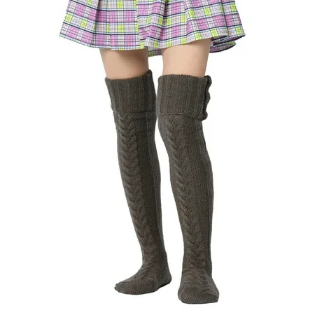 FINELOOK Women Wool Thigh High Stocking, Twist Knit Solid Color Fluffy Over Keen Socks | Walmart (CA)