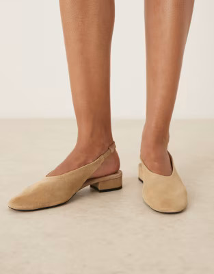 Mango sling back suede heeled mule in latte | ASOS (Global)