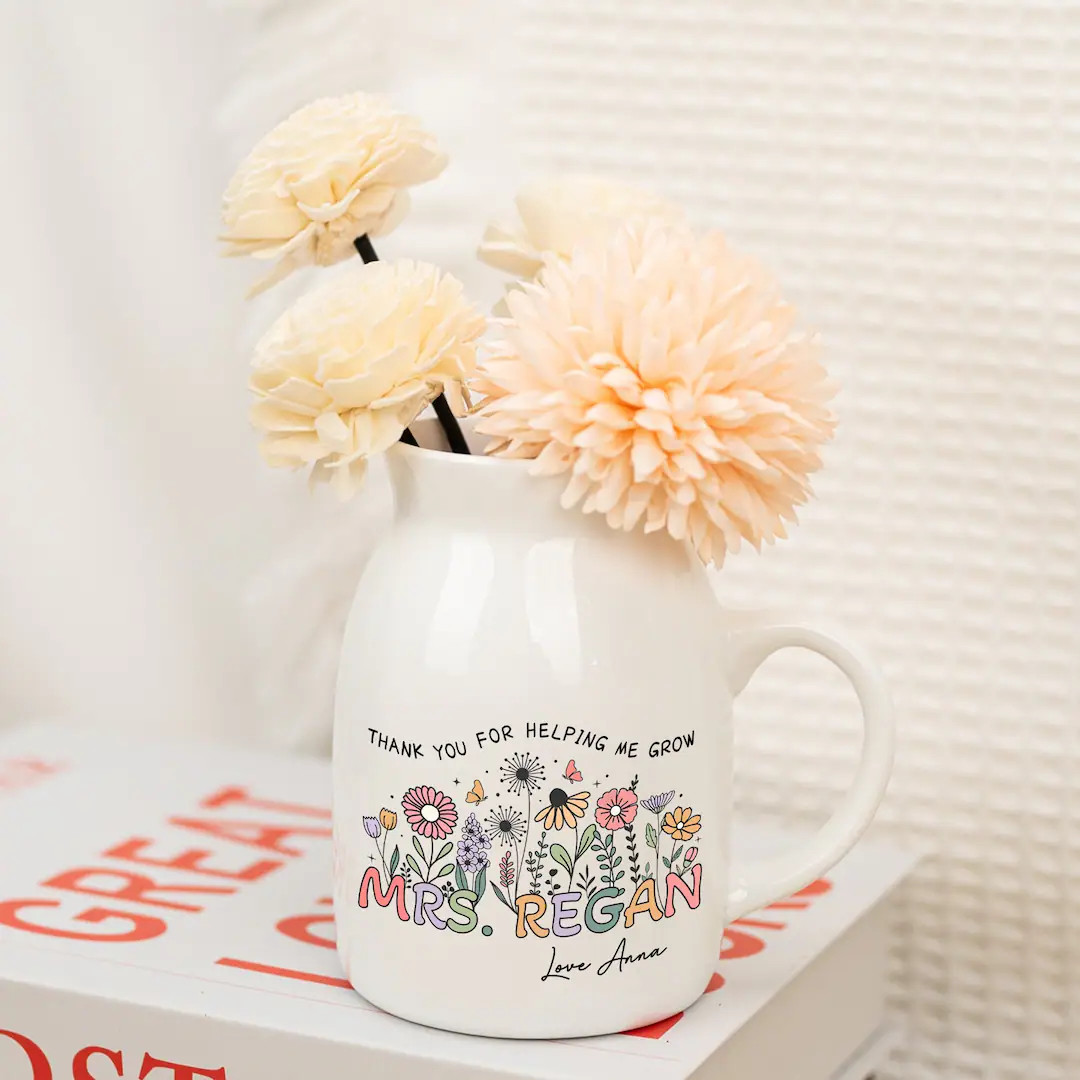 Personalized Teacher Vase, Teacher Appreciation Gift, Thank You for Helping Me Grow Ceramic Vase,... | Etsy (US)