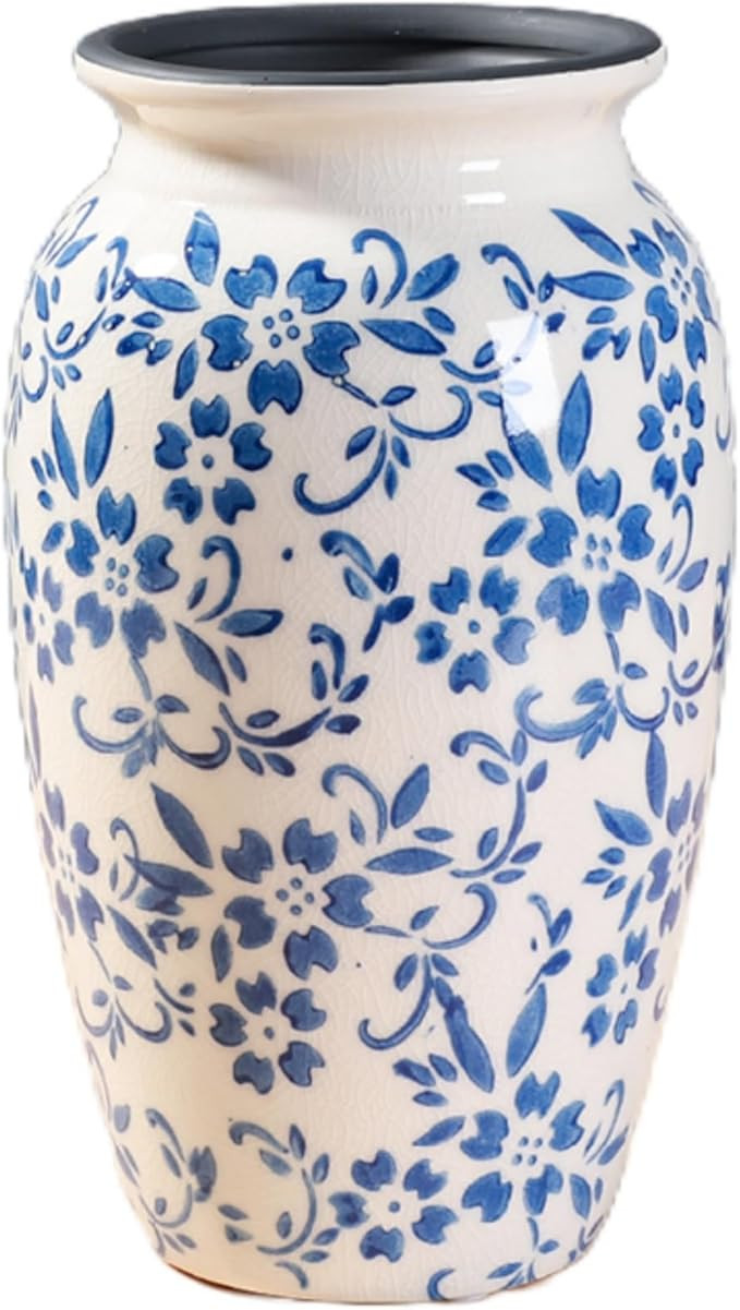 Blue and White Vase - Vintage Rustic Ice Crackle Chinese Style Porcelain Decorative Living Room T... | Amazon (US)