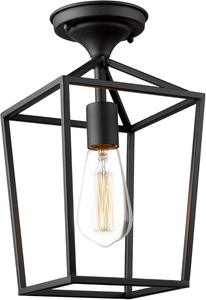 Emliviar Semi-Flush Mount Ceiling Light, 1-Light 13 inch Height Ceiling Light Fixture in Black Fi... | Amazon (US)