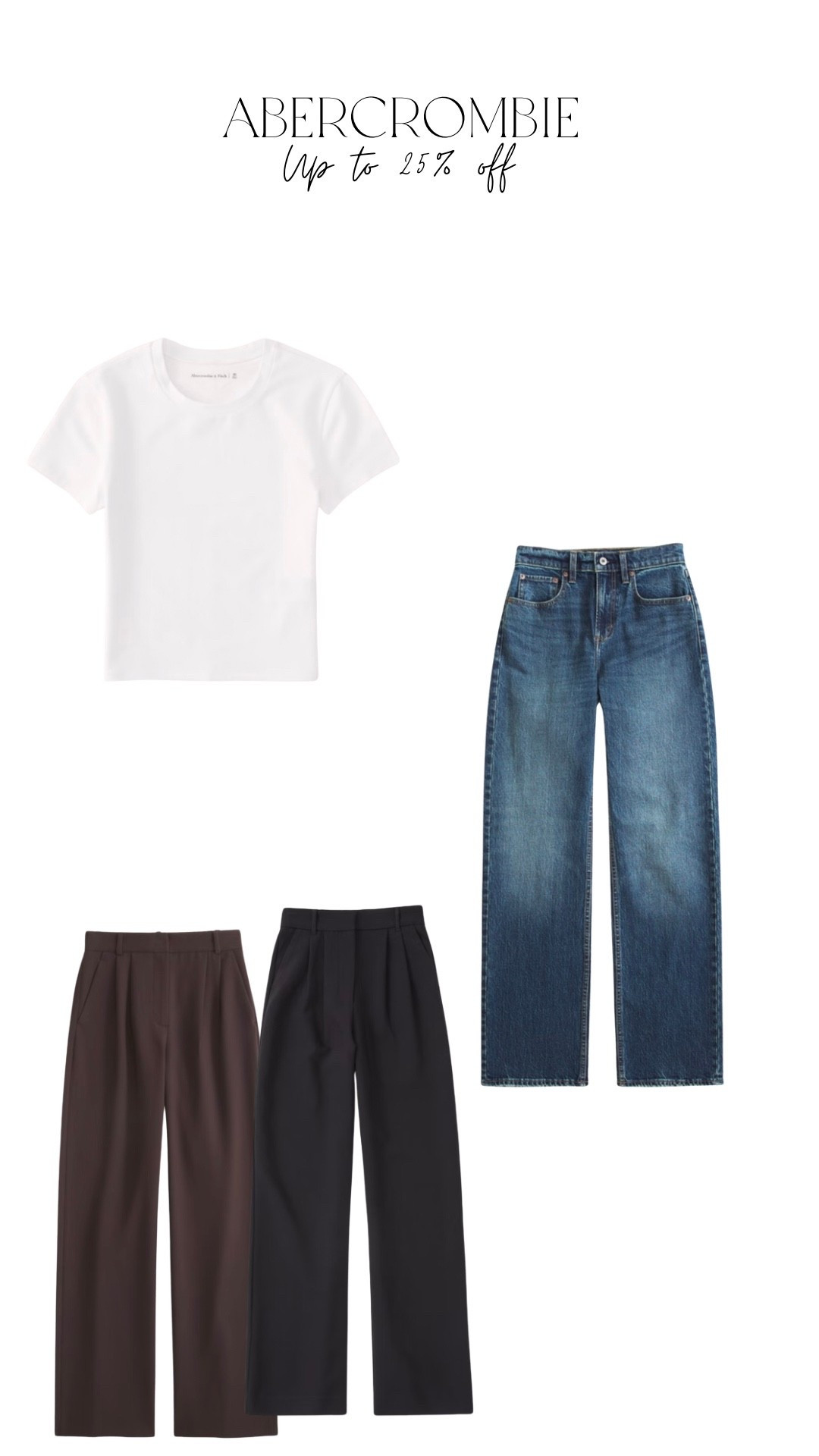 Abercrombie currently has discounts site wide . I have ordered a new pair of the 90s jeans in a dark wash. Also linking my favourite white baby tee- quality is so good! And my black trousers I wear all the time! With trainers , heels , sandals etc

#LTKuk #LTKautumn