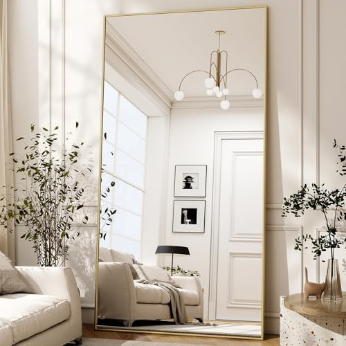 Riskioir 80" x 40" Oversized Full Length Mirror with Stand, Standing/Leaning/Wall Mounted Large Full Body Floor Mirror for Bedroom, Living Room, Entryway, Cloakroom with Aluminum Alloy Frame Gold | Amazon (US)