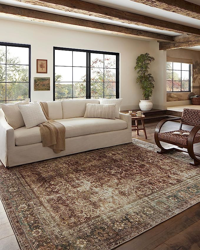 Magnolia Home by Joanna Gaines x Loloi Sinclair Collection SIN-01 Machine Washable Rust / Lagoon ... | Amazon (US)