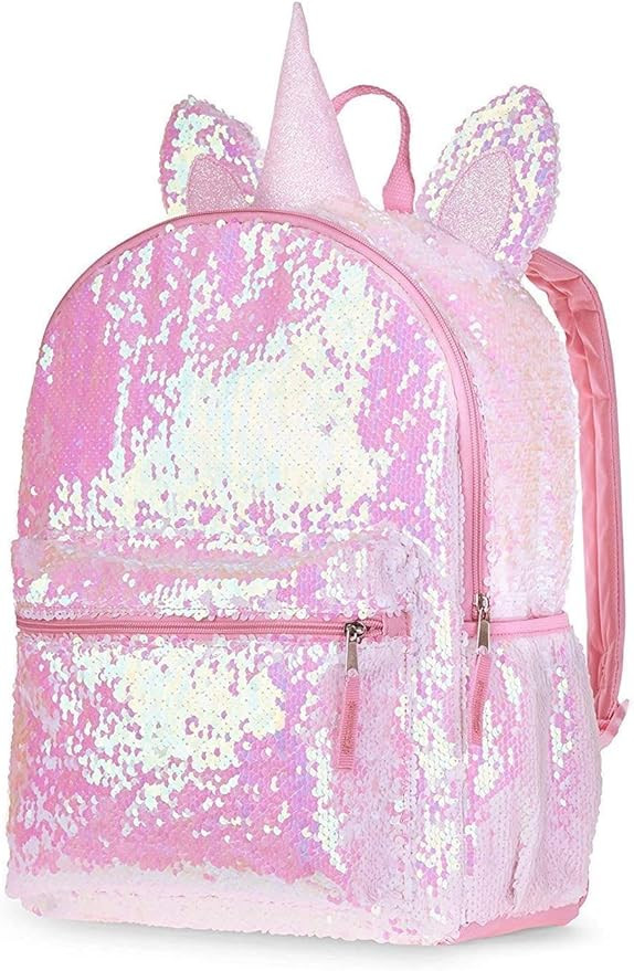 Unicorn Backpack for Girls 4-6 - 16" Pink Unicorn Sequin Backpack with Reversible Sequins, 3D Ear... | Amazon (US)