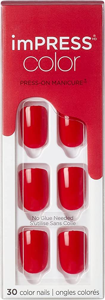 KISS imPRESS Color Press-On Manicure, Gel Nail Kit, PureFit Technology, Short Length, “Reddy or... | Amazon (US)