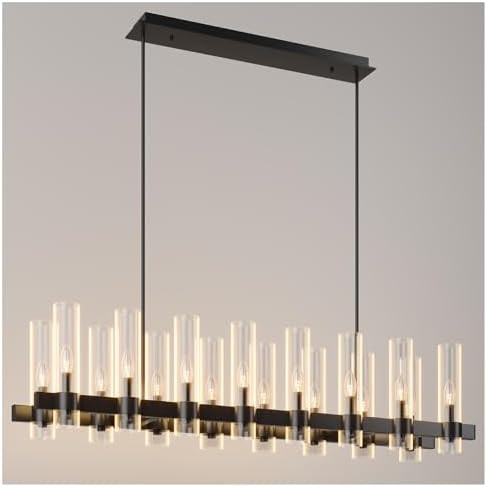 54 Inch Black Chandelier Linear with Clear Glass Shade, 16-Lights Modern Farmhouse Ceiling Pendan... | Amazon (US)
