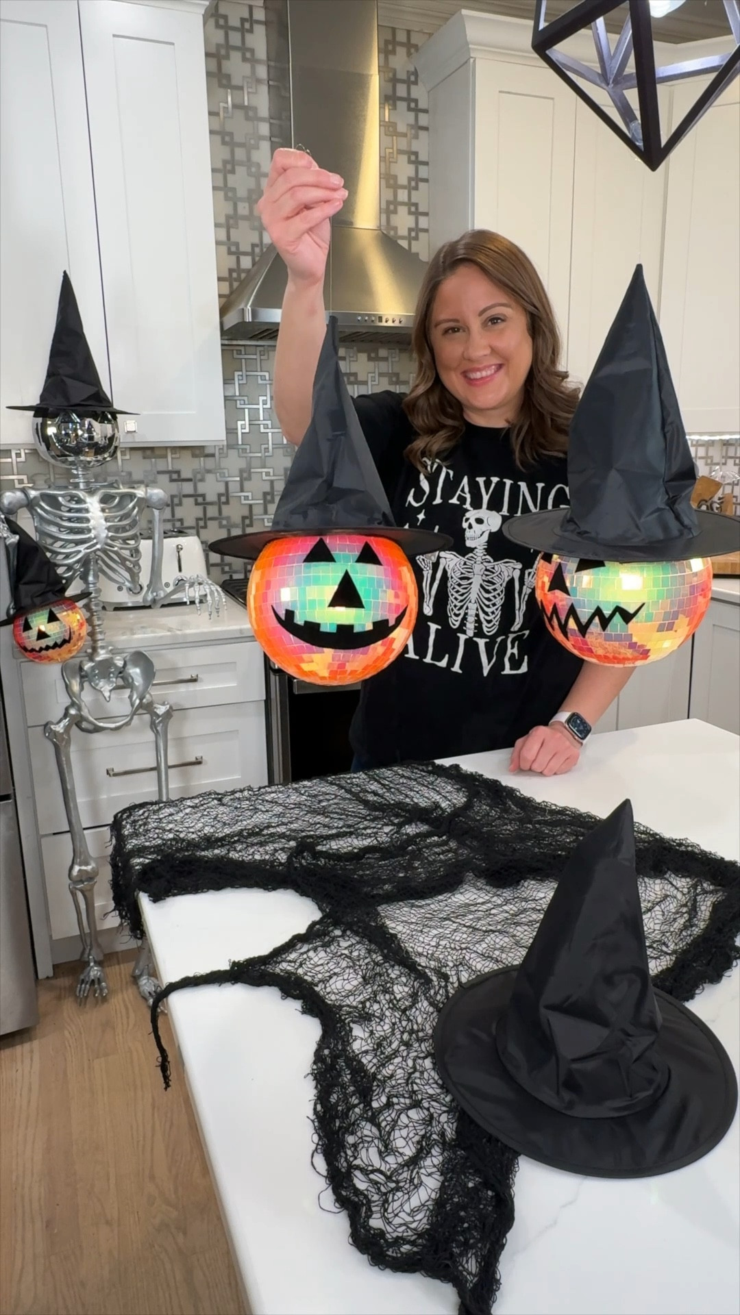 ✨DIY Floating Disco Jack-O-Lanterns✨
I found disco balls, cut out spooky faces from stick-on felt, and strung them up with fishing line through my witch hat 🎃🪩 The sparkle + the spooky vibes = perfection!

Such an easy + fun Halloween DIY that looks way more high-end than it really is 👻🖤 Would you try this in your Halloween setup?!

#DIYHalloween #DiscoPumpkin #SpookySeason #HalloweenDIY #FloatingPumpkins #LTKDIY #LTKHalloween

#LTKHome #LTKSeasonal #LTKFamily