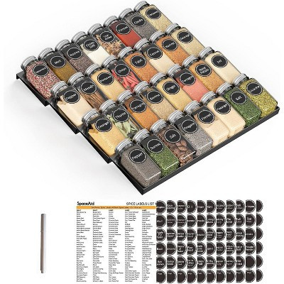 Spice Drawer Organizer with 32 Glass Spice Jars, 386 Labels, for Kitchen Drawers,Black | Target