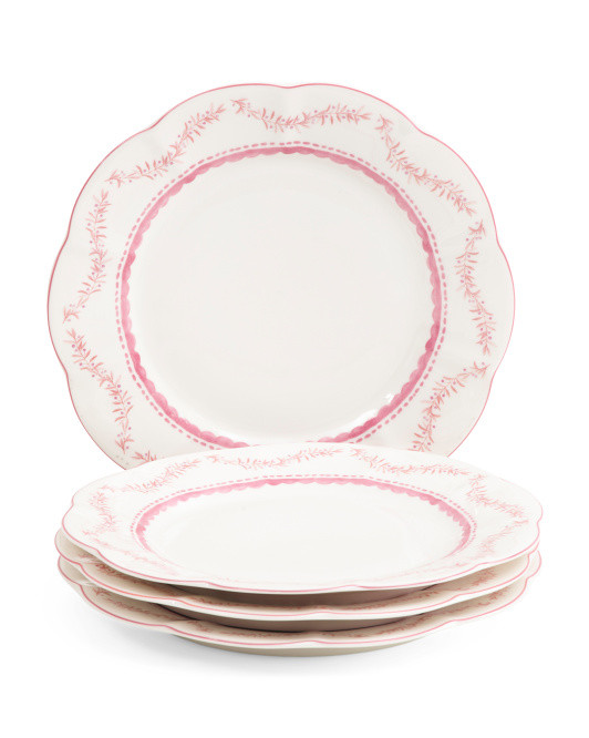 Set Of 4 Fine Porcelain Pinkmas Dinner Plates | TJ Maxx