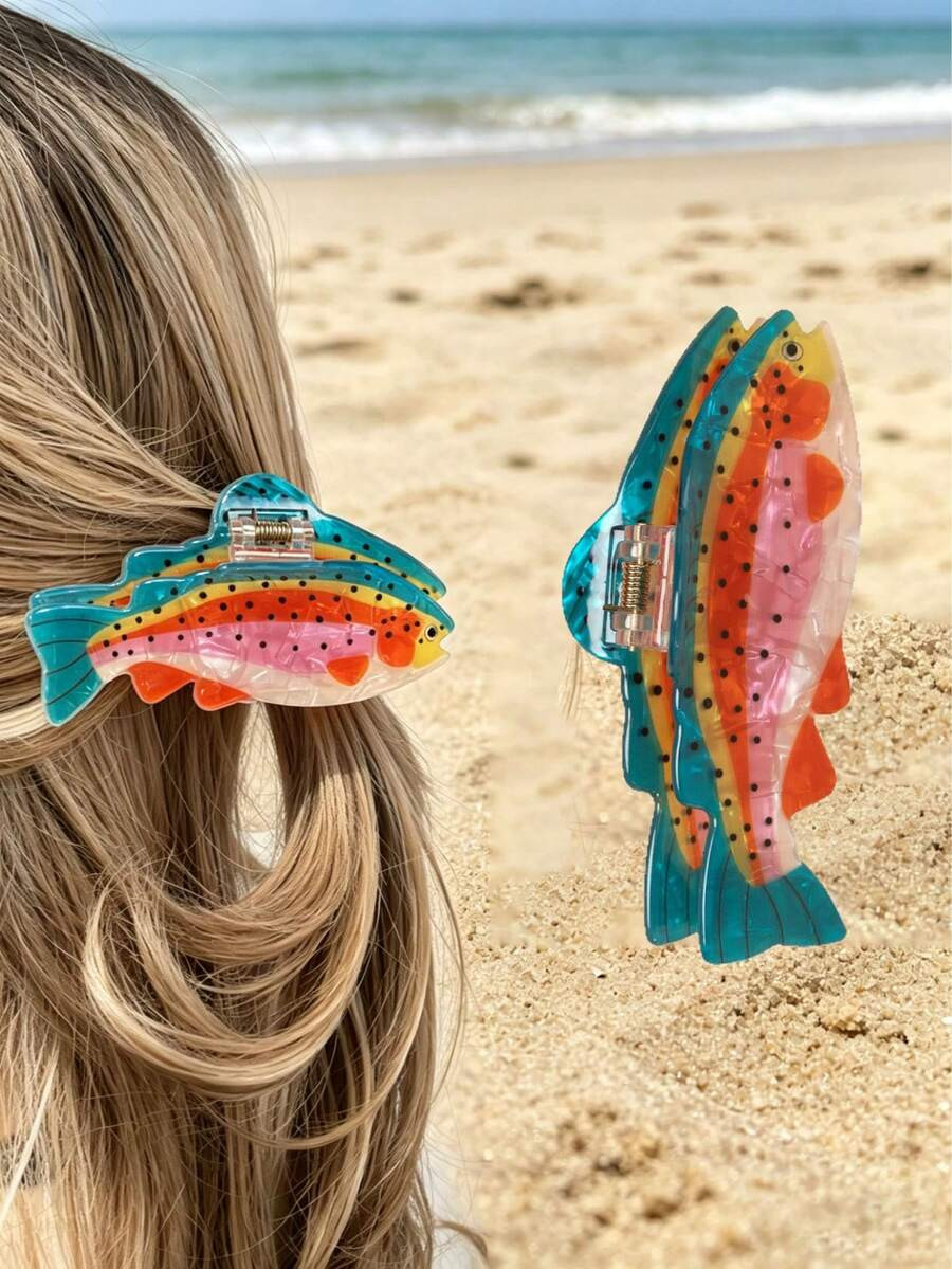 1pc Spring/Summer Ocean Salmon Shaped Large Hair Clip, Unique And Fun, Suitable For Women's Daily Wear On The Back Of The Head | SHEIN