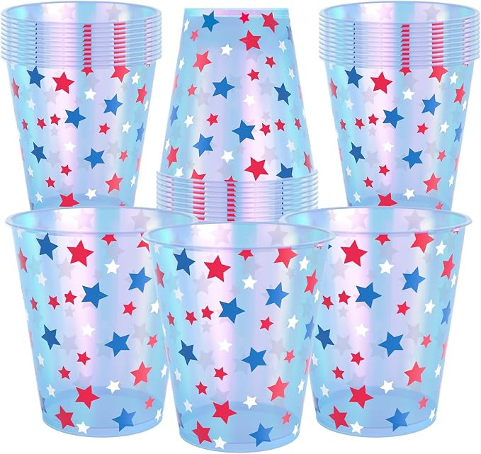YQUQWN 4th of July Iridescent Cups 25 Pcs-12 oz Patriotic Disposable Red White Blue Plastic Cups ... | Amazon (US)