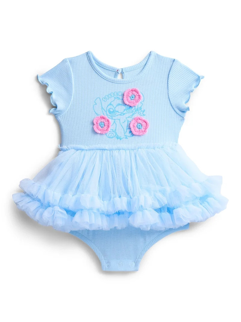 Stitch Baby Girls Graphic Tutu Dress Bodysuit with Short Sleeves, Sizes 0/3M-6/9M | Walmart (US)