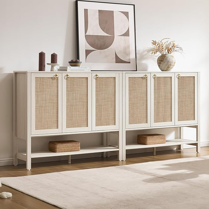 SICOTAS Rattan Shoe Cabinet with Storage - 2 Pieces Large Boho Shoe Organizer with 3 Doors & Adju... | Amazon (US)