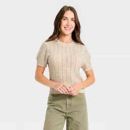 Women's Short Sleeve Pointelle Crewneck Pullover Sweater - Universal Thread™ | Target
