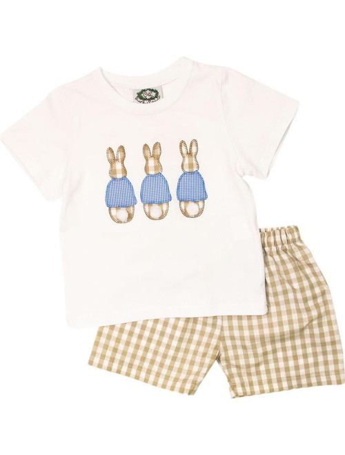 Khaki Check Applique Bunny Short Set | Cecil and Lou