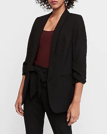 Ruched Sleeve Boyfriend Blazer | Express