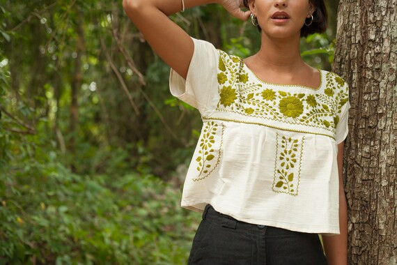 Organic Crop Top / Natural Cotton Shirt / Off white / Tulum style / huipil / mexican dress / wedd... | Etsy (US)