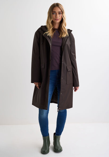 Womens Chocolate Brown Rubber Quilted Lined Coat | Peacocks