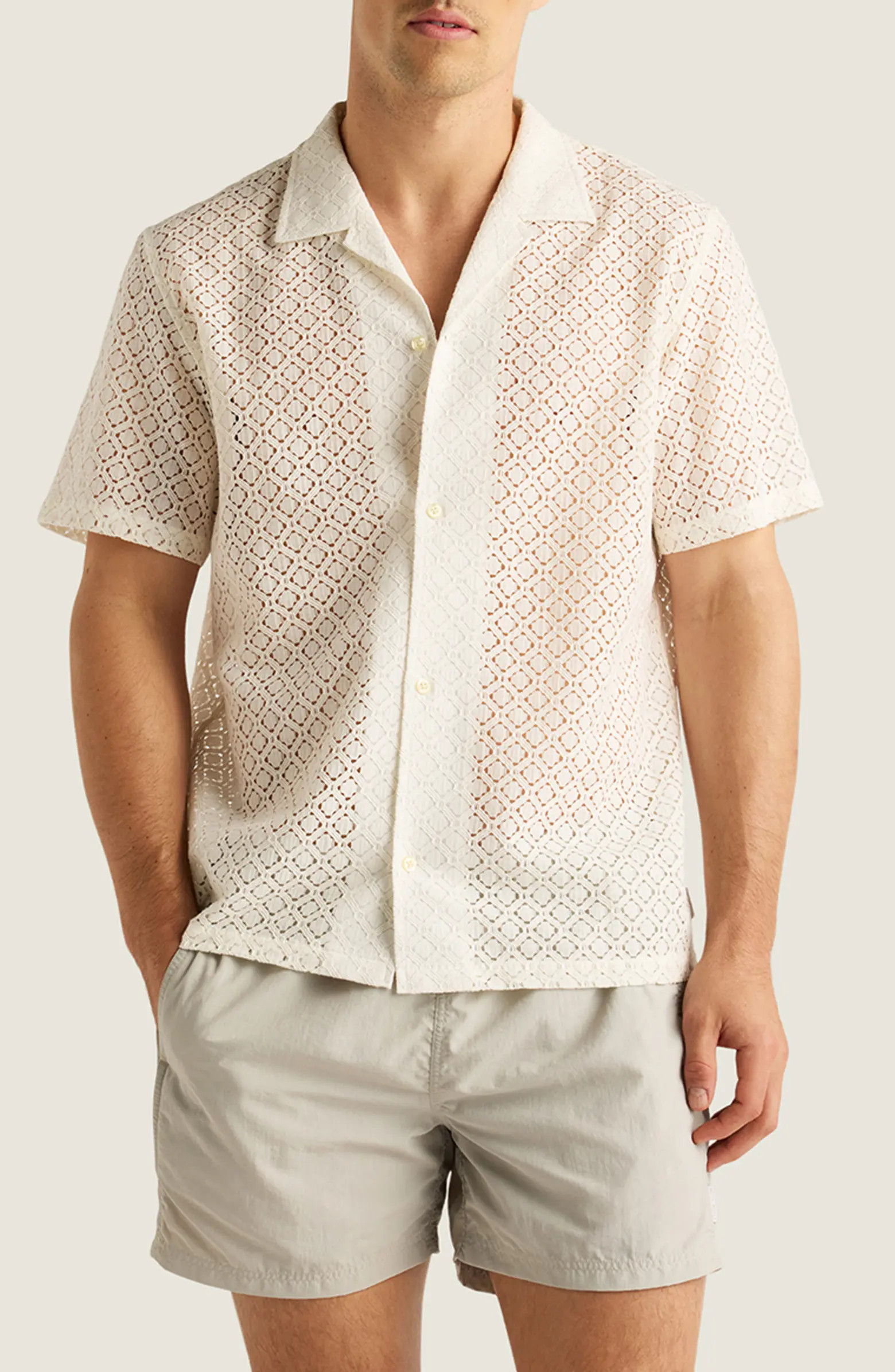 AUTO-REPLY™ Alex Raschel Open Knit Camp Shirt | Nordstrom | Nordstrom