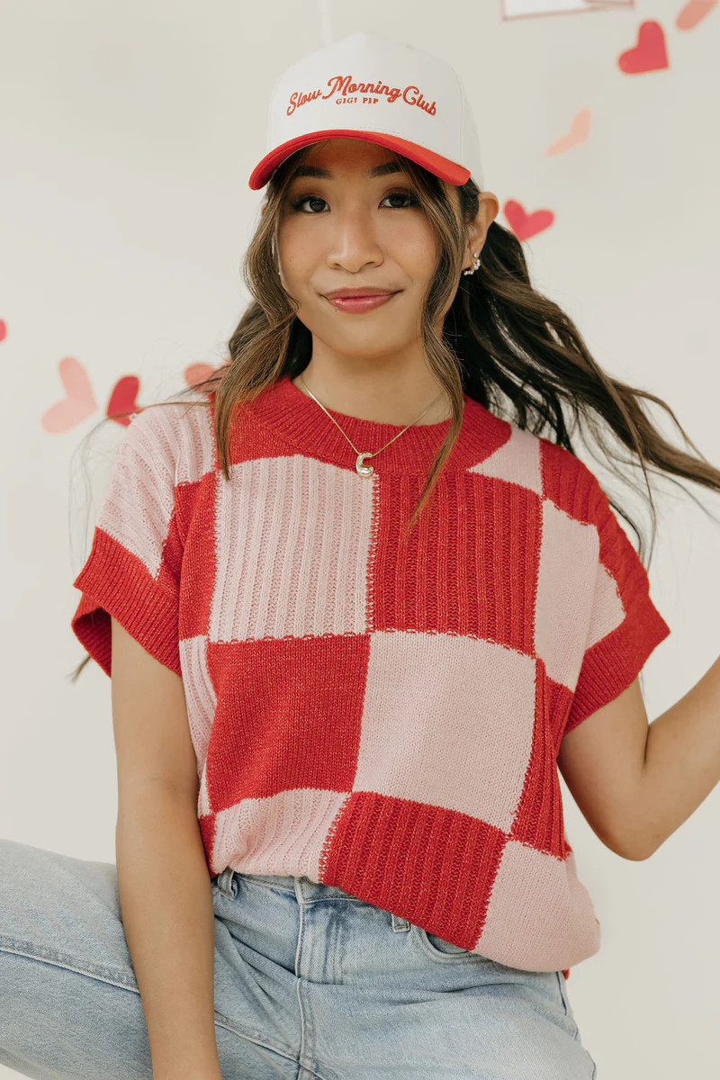 Hadlee Sweater Vest-Pink/Red | Love Olive Co