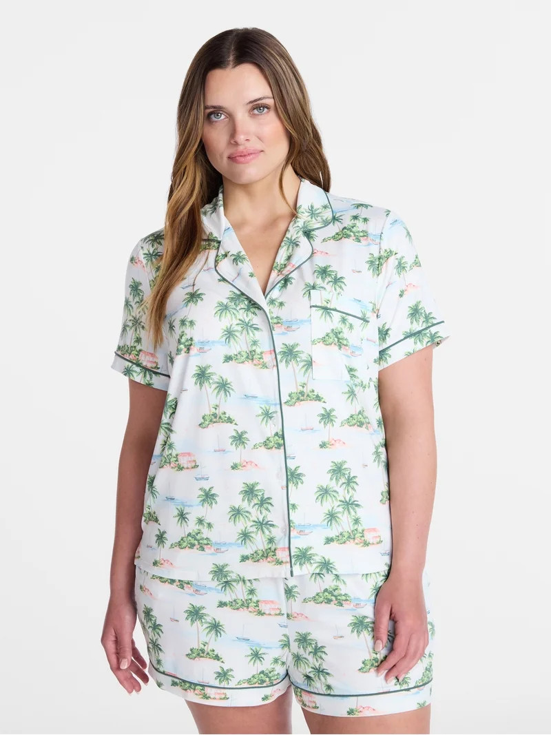 Joyspun Women's Dreamy Soft Collection Notch Collar Top and Shorts Pajama Set, 2-Piece, Sizes XS-... | Walmart (US)