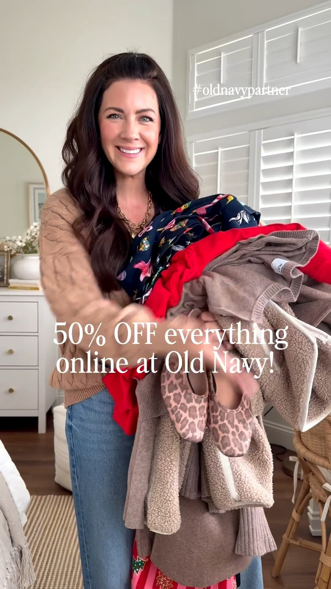 Comment DETAILS to shop✨ #oldnavypartner  50% OFF EVERYTHING at @oldnavy online starting today 10/19-10-22 online👏🏻 Giftober is in full swing & the perfect time to grab jackets for the family, matching family Christmas pjs, and all the closet staples!!! 
.
.
SIZING-
Beige coat-xs, size down!
Turtleneck sweater-medium
Cuffed jeans-go down a size
Chelsea boots-run tts, between go down
Leopard flats (obsessed!)-go down one size
Tan puffer jacket-small
Quarter zip-medium
Barrel matching set pants-small
Waffle knit pj shirt-medium 
Waffle net PJ pants -small
Sleigh sweatshirt -medium, want large!
Flannel pajama pants -medium
Sherpa jacket -medium
Vintage long sleeve tee-small
Brown v-neck sweater-small
Tan v-neck sweater-medium
Dark wash jeans-run tts
Barn coat-small
Denim jacket-medium
.
.

.
.

#LTKFindsUnder50 #LTKSaleAlert #LTKSeasonal