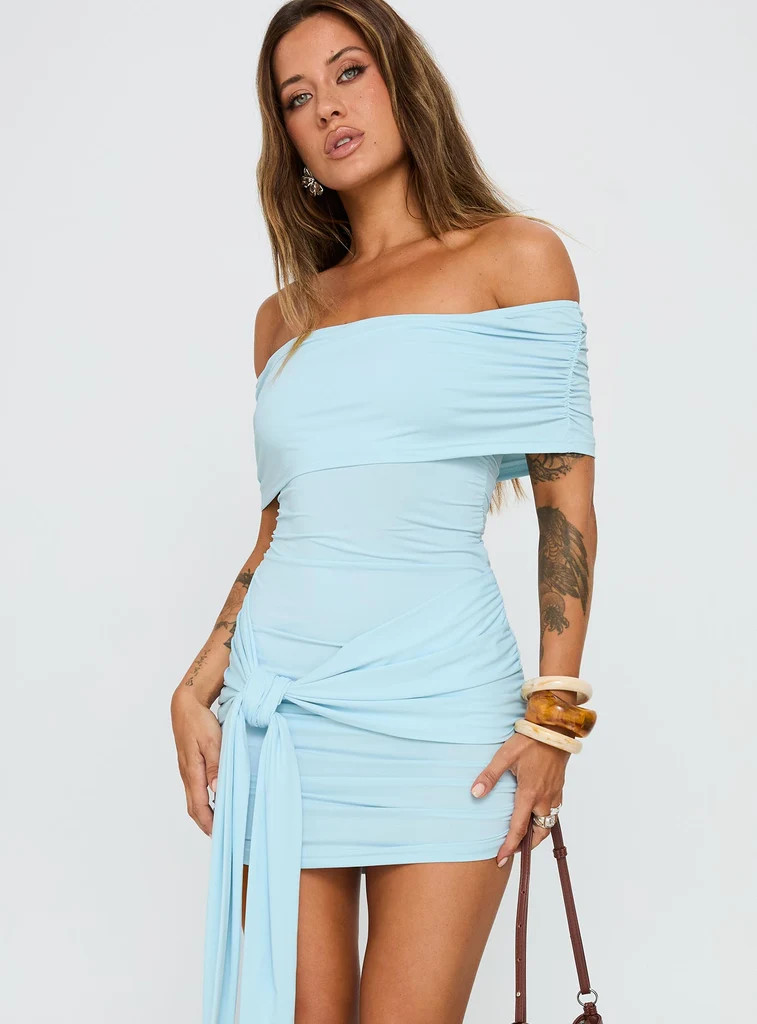 Island Girl Tie Skirt Mini Dress Light Blue | Princess Polly US