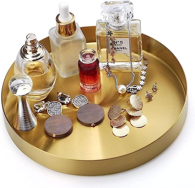 FREELOVE Round Gold Serving Tray, Decorative Platters and Trays for Perfume Jewelry Comestics Foo... | Amazon (US)