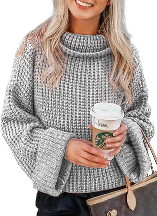 Actloe Women Casual Turtleneck Long Sleeve Chunky Knitted Pullover Sweaters | Amazon (US)