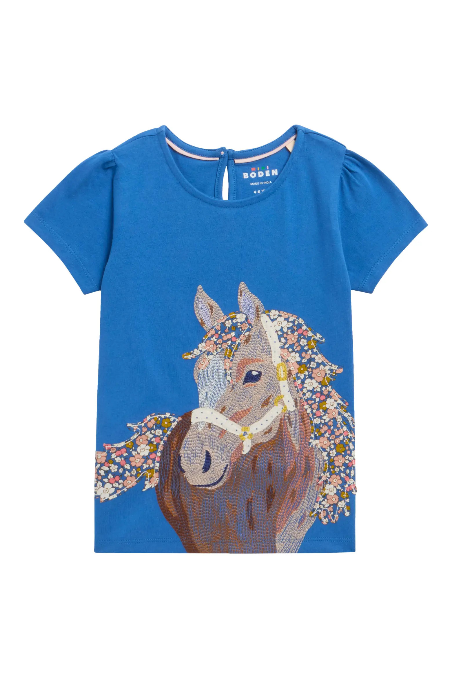 Mini Boden Kids' Embroidered Horse Appliqué Puff Sleeve Top (Women) | Nordstrom | Nordstrom